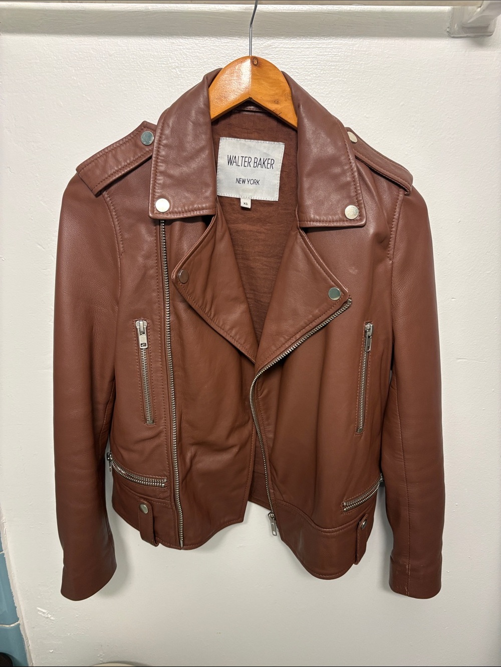 Walter Baker Brick Brown Leather Moto Jacket